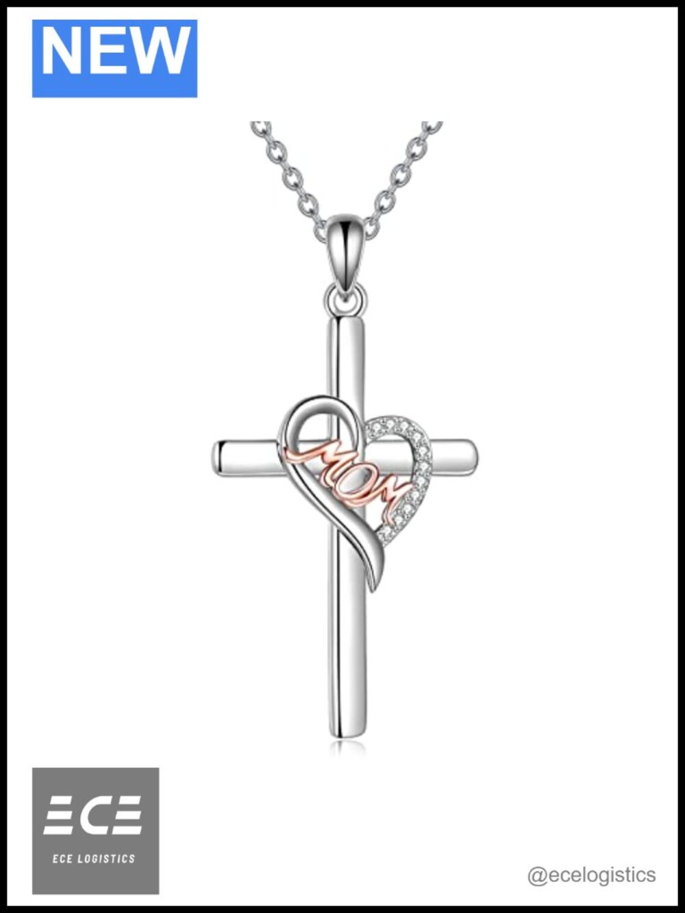 CRMAD Sterling Silver Mom Cross Necklace Heart Pendant 18 Inch